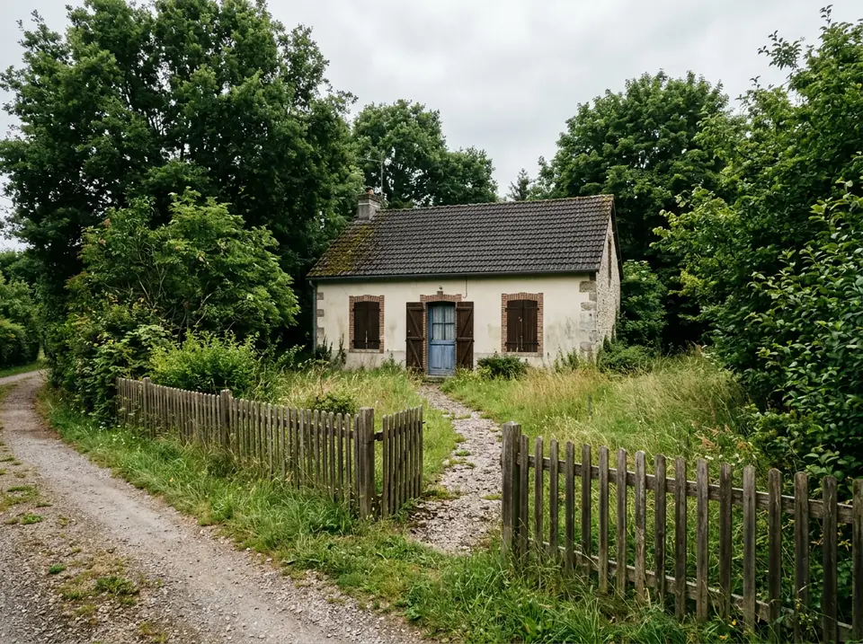 Alacsony kerítésű, zárt nyaralóház kavicsos bejáróval, nyugodt utcában.
